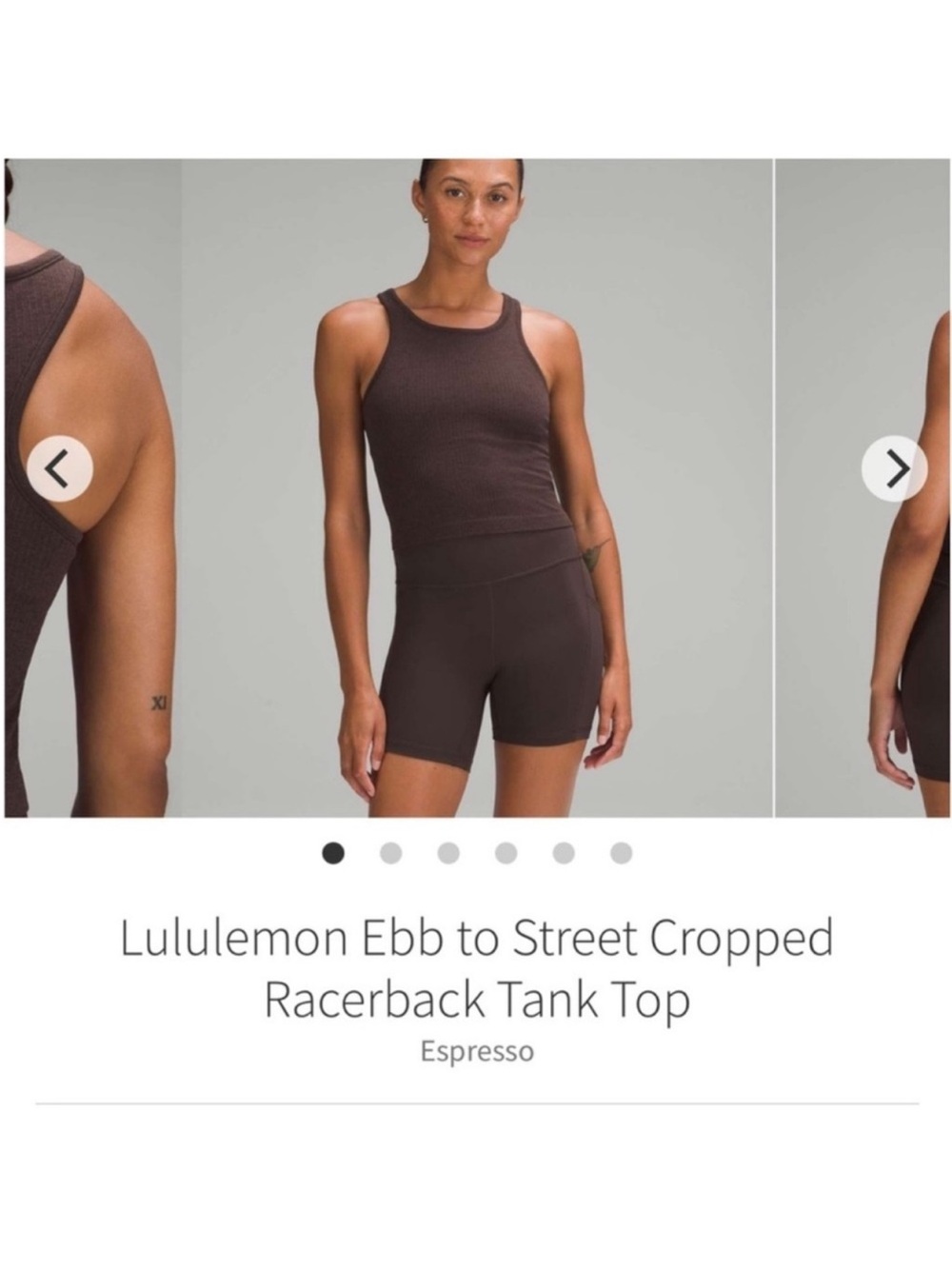 Lululemon Ebb To Street Cropped Racerback Tank Top Espresso Sz 6 Rare